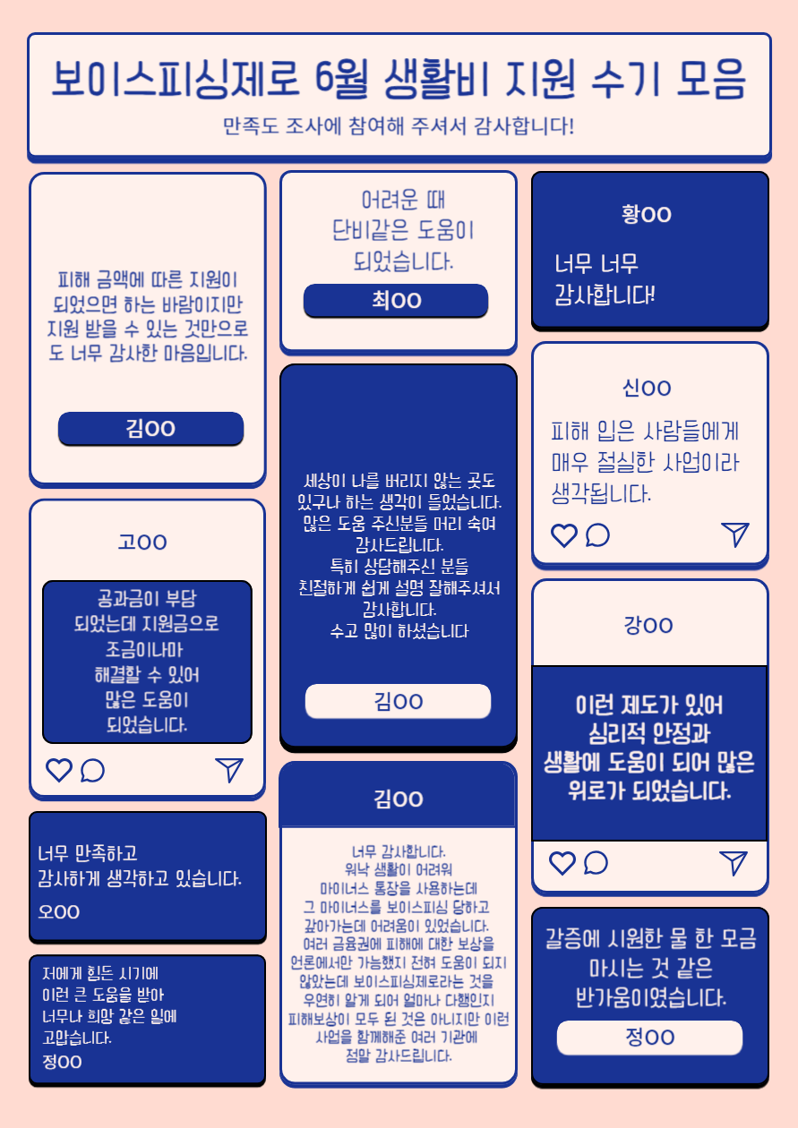 보이스피싱제로 6월 생활비 지원 사업 선정자 수기 모음